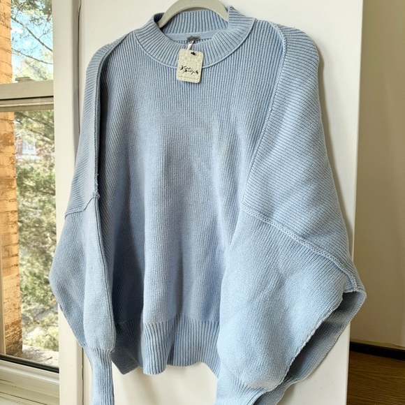 Free People Easy Street Tunic Sweater Crewneck Ribbed Oversized in Pale Blue - Picture 7 of 9
